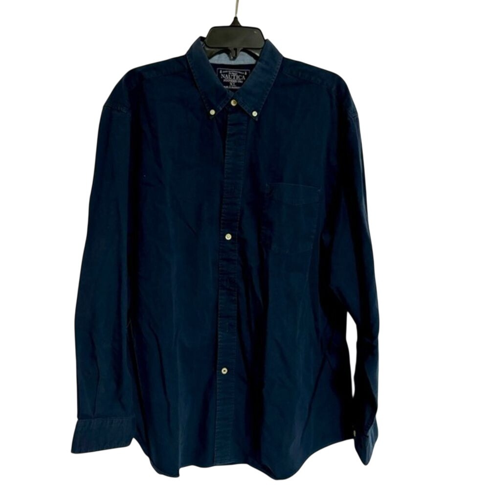 Vintage Men's Nautica Shirt Sea Voyage Long Sleeve DARK Blue XL